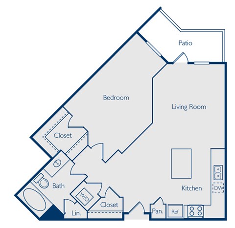 Floor plan for 1 bed, 1 bath, 782 sqft